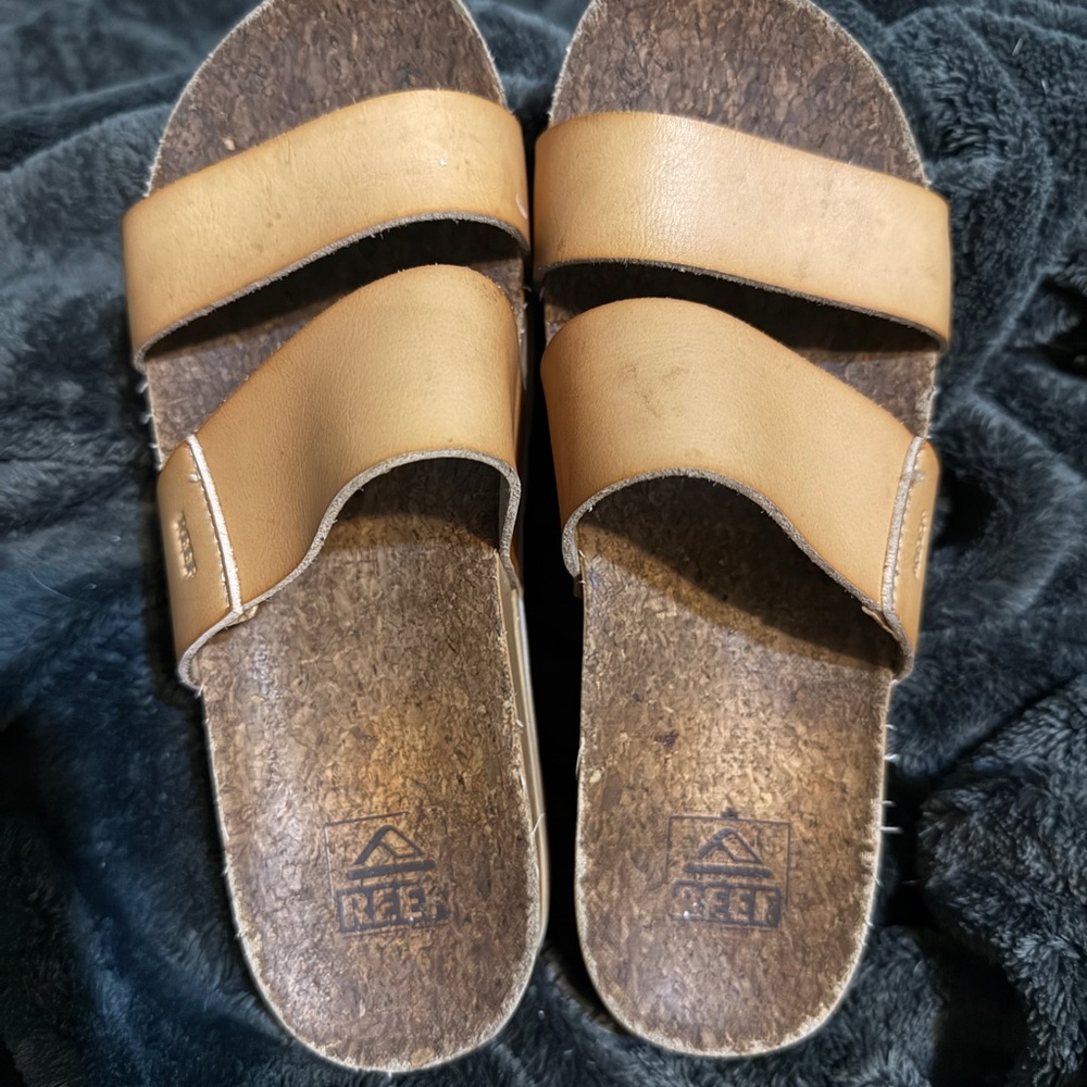 Reef Cushion Vista Hi Platform Slides Cork Footbed Comfort Sz 7 Tan Sandals